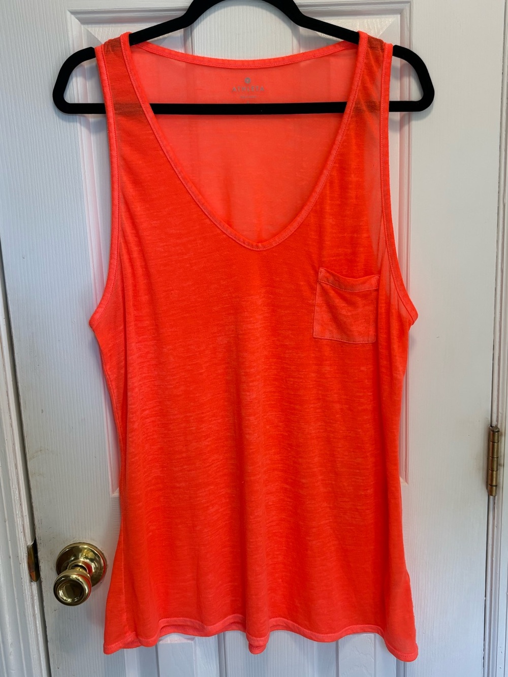 ♥️💖 Athleta Neon Orange Sheer Sleeveless Top Tank Top Size L EUC